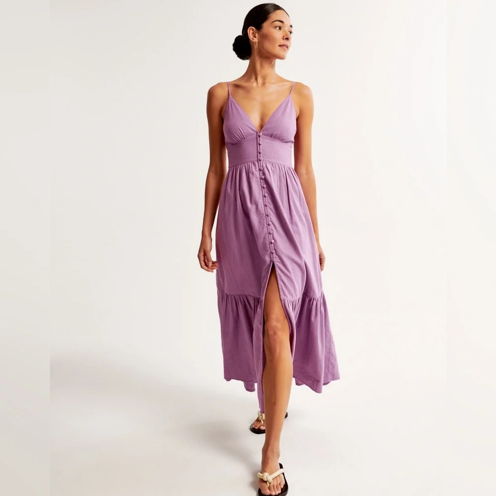 Brand New with Tag Abercrombie & Fitch Linen Blend Button Through Maxi Dress - Picture 3 of 8